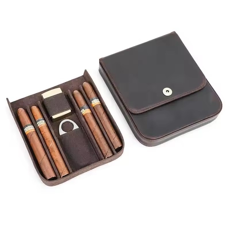 Premium Cigar Case - Taşınabilir Puro Kutusu, Retro Kahverengi, Yüksek