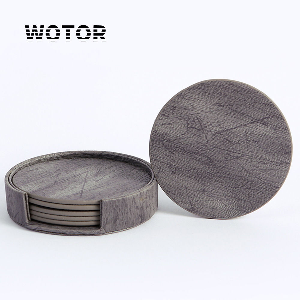 Marble Coaster Set - WOTOR 6 adet/grup Daire Ahşap Tahıl