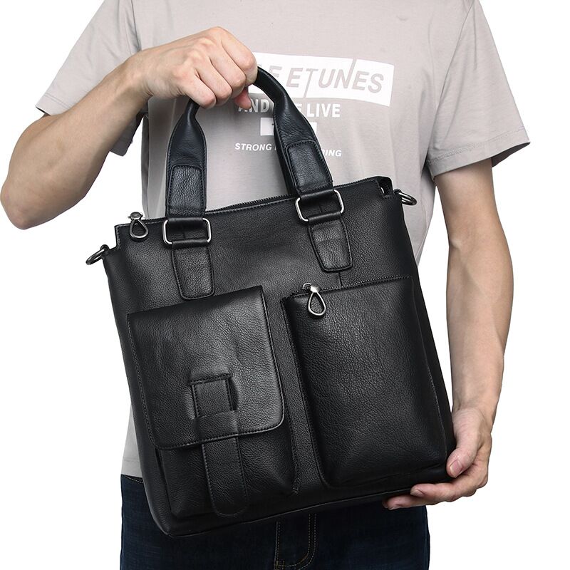 Leather Briefcase - Erkekler dikey çanta erkek hakiki deri