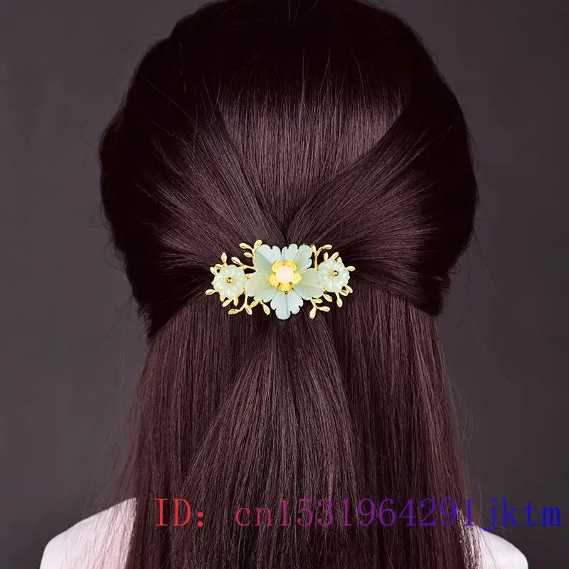 Yeşil yeşim çiçek Barrette tas - Gold Plated Jewelry incelemesi ve fiyatı